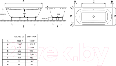 Ванна акриловая Jacob Delafon Odeon Rive Gauche / E6D153-00