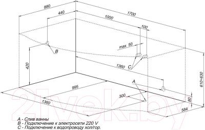 Ванна акриловая Aquanet Palma 170x90/60 L (с каркасом)