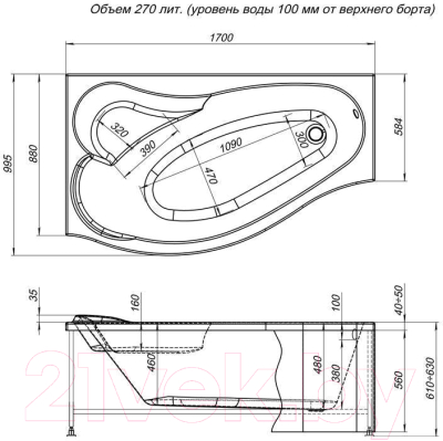 Ванна акриловая Aquanet Palma 170x90/60 L (с каркасом)