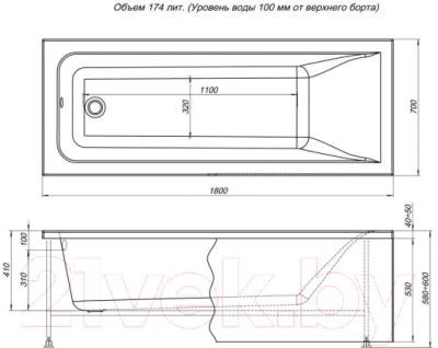 Ванна акриловая Aquanet Bright 180x70