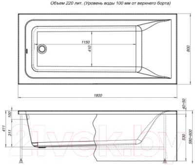 Ванна акриловая Aquanet Bright 180x80