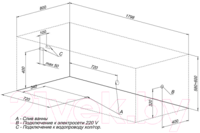 Ванна акриловая Aquanet Bright 180x80 (с каркасом)