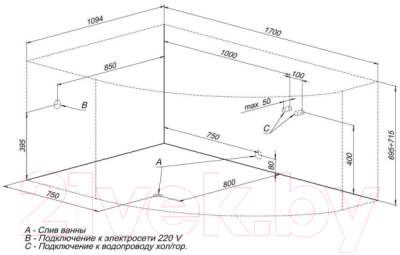 Ванна акриловая Aquanet Capri 170x110 L (c каркасом)