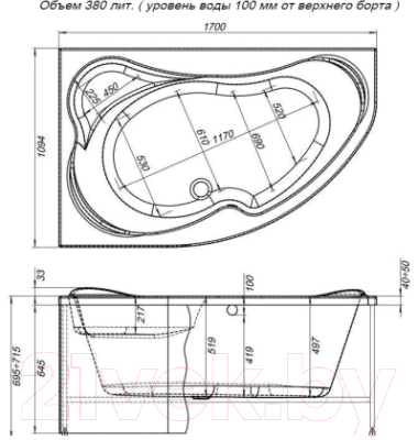 Ванна акриловая Aquanet Capri 170x110 L (c каркасом)