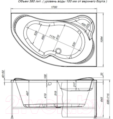 Ванна акриловая Aquanet Capri 170x110 R (с каркасом)