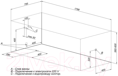 Ванна акриловая Aquanet Riviera 180x80