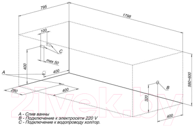 Ванна акриловая Aquanet Riviera 180x80