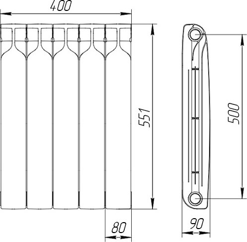 Радиатор биметаллический ТЕПЛОПРИБОР БР1 500/90