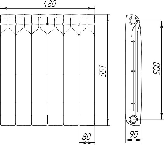 Радиатор биметаллический ТЕПЛОПРИБОР БР1 500/90