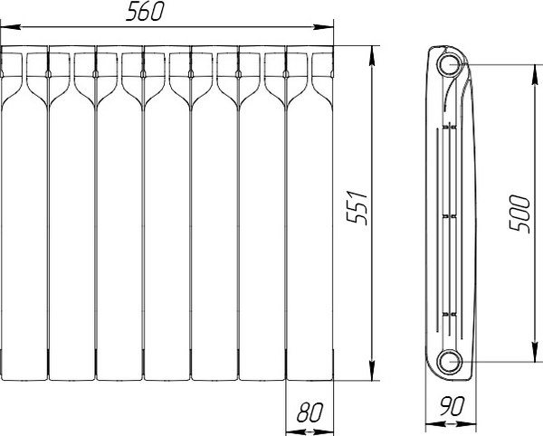 Радиатор биметаллический ТЕПЛОПРИБОР БР1 500/90