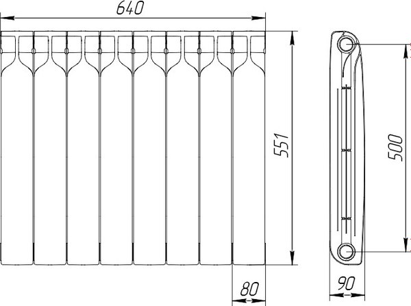 Радиатор биметаллический ТЕПЛОПРИБОР БР1 500/90