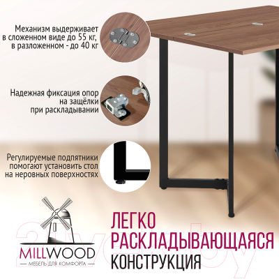 Обеденный стол Millwood Арлен 3 147x38-76x76 (дуб табачный Craft/металл черный)