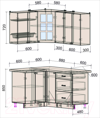 Кухонный гарнитур Интерлиния Мила Деко 1.2x1.5