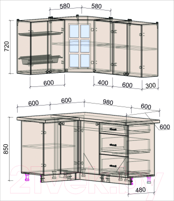 Кухонный гарнитур Интерлиния Мила Деко 1.2x1.6