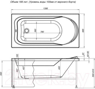 Ванна акриловая Aquanet West 140x70