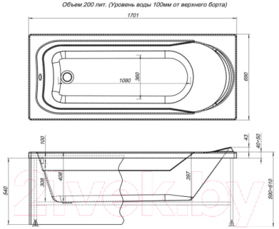 Ванна акриловая Aquanet West 170x70