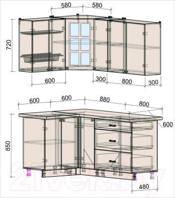 Кухонный гарнитур Интерлиния Мила Деко 1.2x1.7