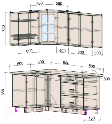 Кухонный гарнитур Интерлиния Мила Деко 1.2x1.8