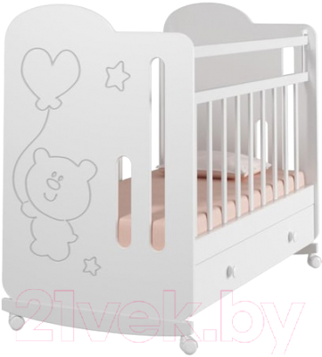 Детская кроватка VDK Sweet Bear колесо-качалка и ящик - фото