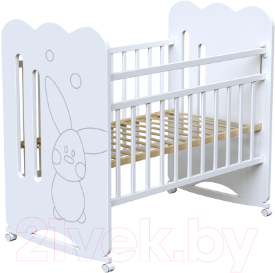 Детская кроватка VDK Sweet Rabbit колесо-качалка (белый) - фото