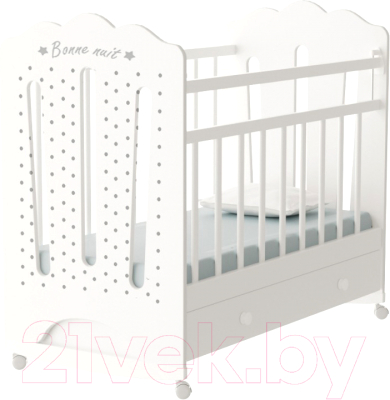 Детская кроватка VDK Bonne колесо-качалка и ящик (белый) - фото