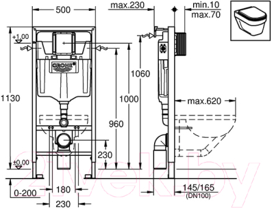 Унитаз подвесной с инсталляцией GROHE 38772001 + ATCSLWH0104