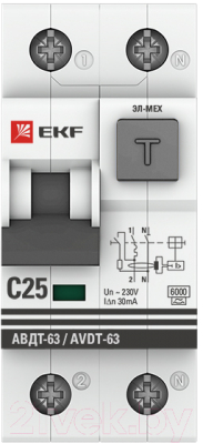 Дифференциальный автомат EKF PROxima АВДТ-63 C25/30мА / DA63-25-30