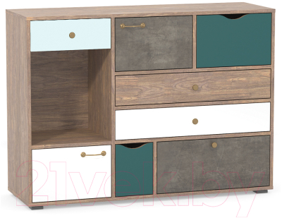 Тумба Mobi Вайс 10.104 (морское дерево винтаж К 015PW/камень темный/бензин 0244 SU/белый премиум) - фото