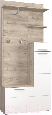 Секция в прихожую Mobi Лайн 10.16 (дуб серый Craft/белый глянец ПВХ) - фото