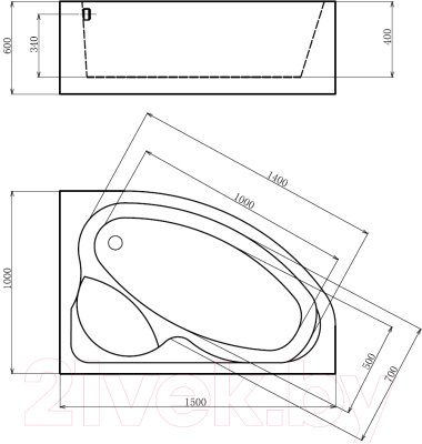 Ванна акриловая Gemy G9009 B R 150x100