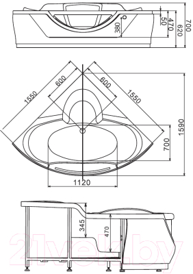 Ванна акриловая Gemy G9025 II B 155x155