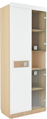 Шкаф с витриной Аквилон Стиль №5.3 (туя светлая/кофе с молоком) - фото