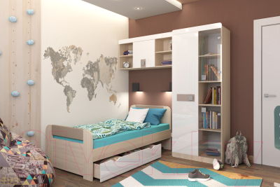 Шкаф с витриной Аквилон Стиль №5.3 (туя светлая/кофе с молоком)