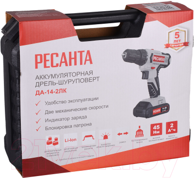 Аккумуляторная дрель-шуруповерт Ресанта ДА-14-2ЛК (75/14/4)