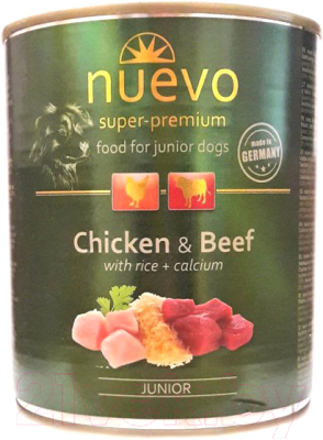 Влажный корм для собак Nuevo Junior Chicken & Beef with rice + calcium / 95014 (800г) - фото