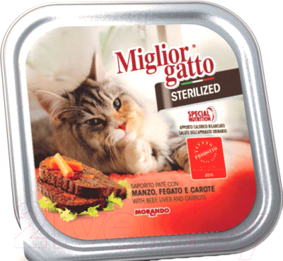 Влажный корм для кошек Miglior Gatto Sterilized Beef, liver & carrots - фото