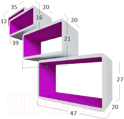 Комплект полок QWERTY Бангкок / 72018 (белый/пурпурный)
