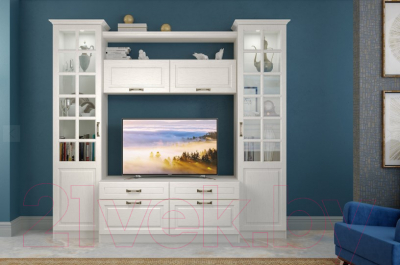 Шкаф с витриной Mobi Ливерпуль (белый/ясень ваниль НМ-1012-100 ПВХ)