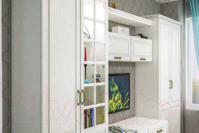 Шкаф с витриной Mobi Ливерпуль (белый/ясень ваниль НМ-1012-100 ПВХ)