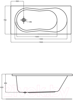 Ванна акриловая Cersanit Nike 150x70 / WP-NIKEx150 + ZP-SEPW1000004