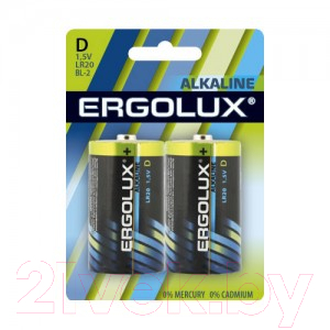 Батарейка Ergolux LR20 Alkaline BL-2 - фото