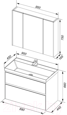 Тумба под умывальник Aquanet Гласс 90 / 196960