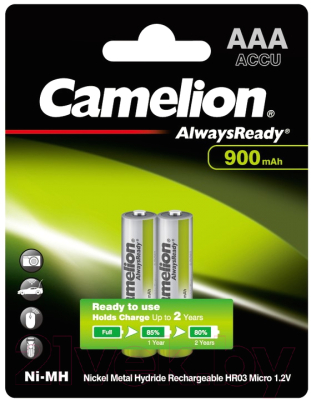 Комплект аккумуляторов Camelion AAA-900-BP2 NH Always Ready - фото