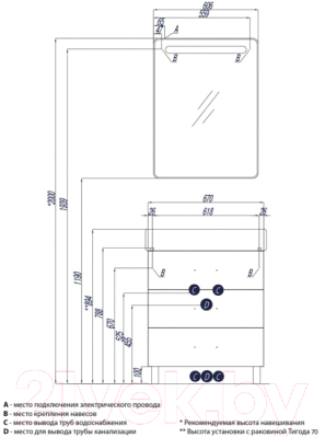 Тумба с умывальником Акватон Америна 70 М (1A1690K1AM010)