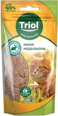 Лакомство для кошек Triol Мини-медальоны из кролика с треской / 20171026 - фото