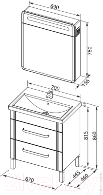 Шкаф с зеркалом для ванной Aquanet Лукка 70 / 178955