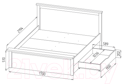 Двуспальная кровать Интерлиния Тауэр ТР-К160 (вудлайн кремовый/дуб венге)
