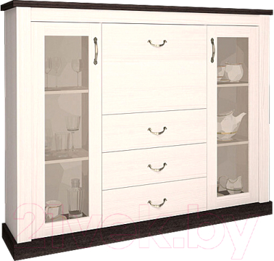 Шкаф с витриной Интерлиния ТР-ПБ (вудлайн кремовый/дуб венге) - фото