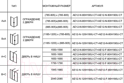 Душевая стенка Aquanet Cinetic / AE12-F-90H190U-CT (прозрачное стекло)