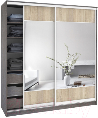 Шкаф Кортекс-мебель Сенатор ШК12 Геометрия ДСП с зеркалом - фото